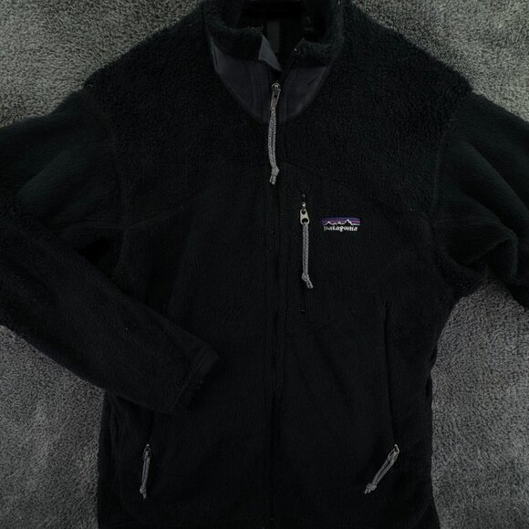 Patagonia Women Jacket Black Full Zip Fuzzy Soft Small USA Made Big Pockets - Picture 1 of 16
